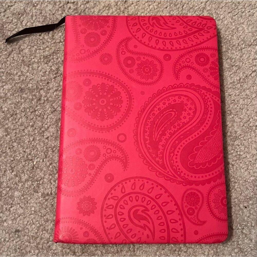Pink/Red Paisley Faux-Leather Hardcover Lined Journal w/ Ribbon Bookmark - Picture 1 of 8